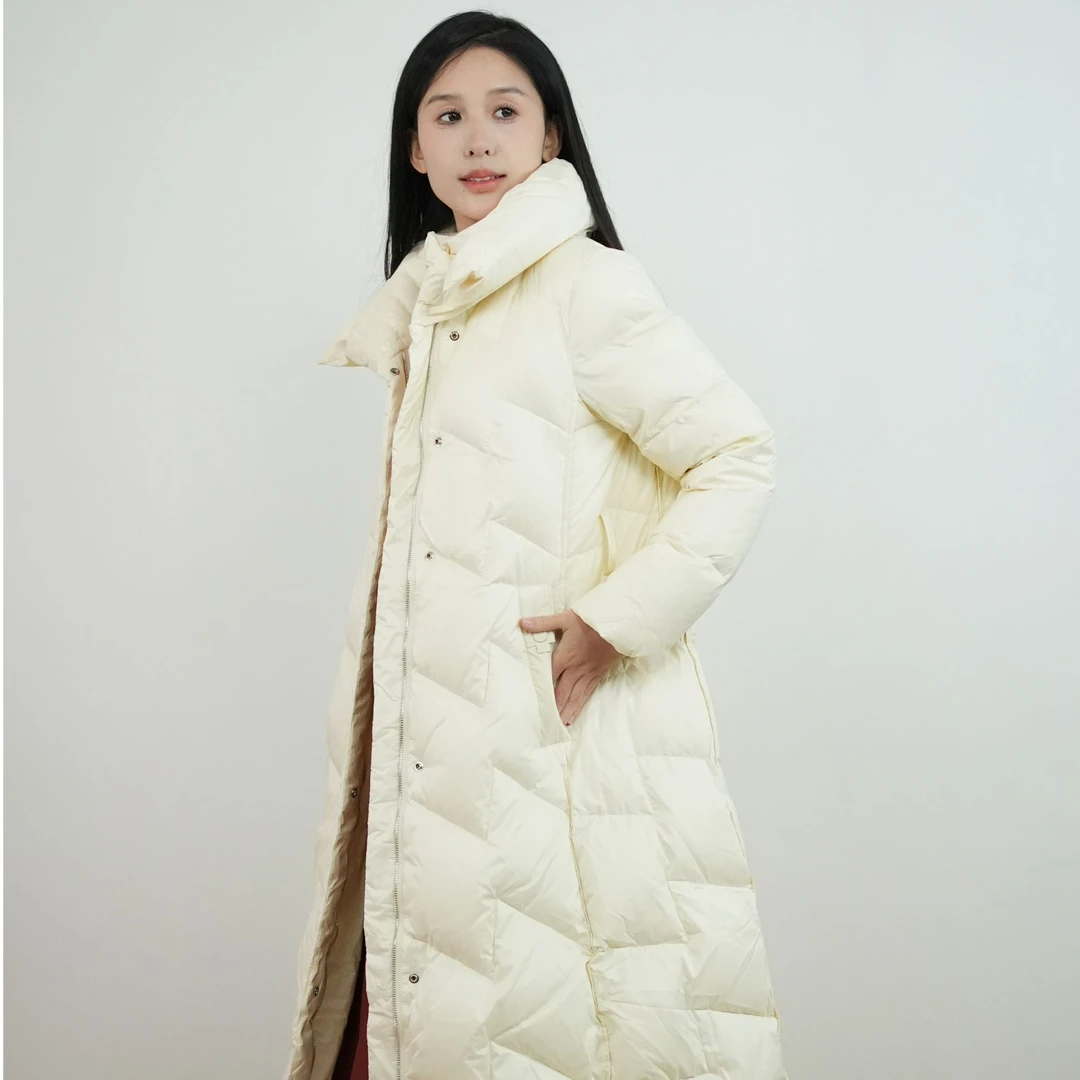 C CR.LU/可路莎双层领长款羽绒服连帽中长款保暖