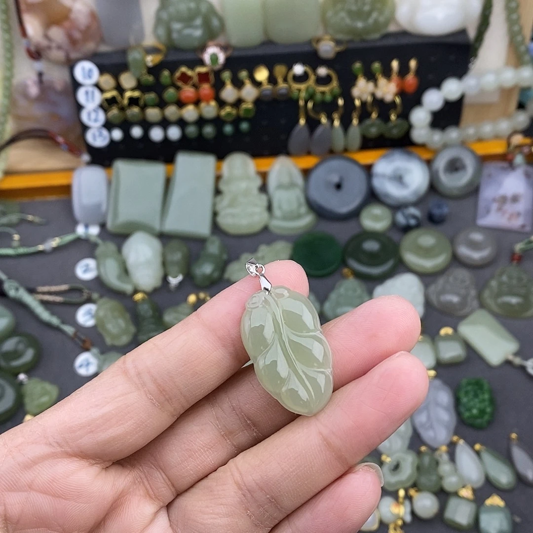 和田玉银S925镶嵌吊坠(不含链)