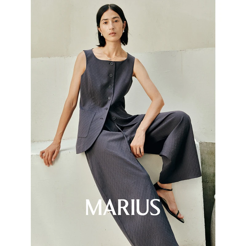 羊毛泡泡纱系列"老花套装"法式慵懒吊带式马甲八分裤