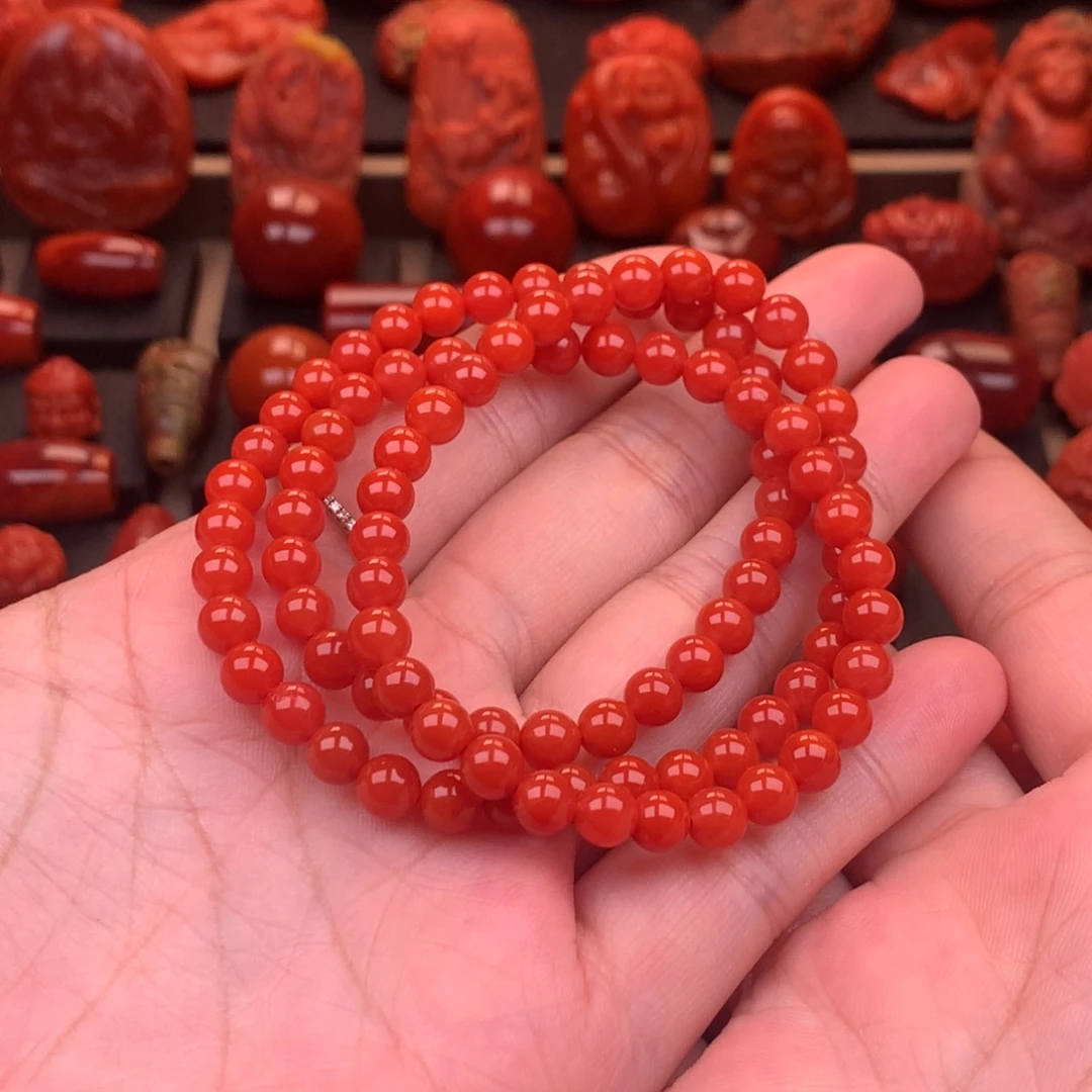 南红玛瑙未镶嵌保山樱桃红货头三圈5.8mm