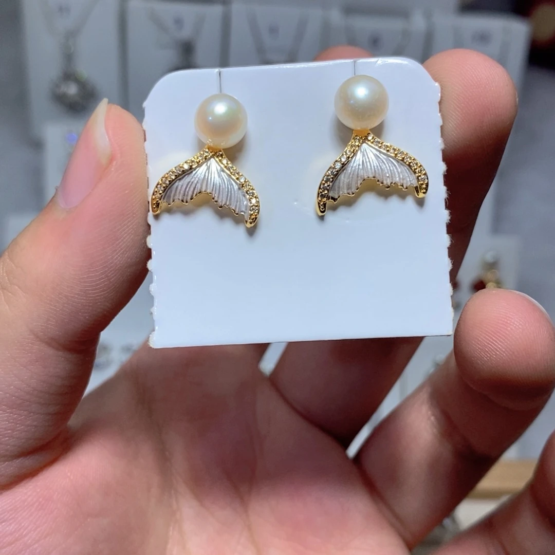 淡水珍珠银S925镶嵌耳饰
