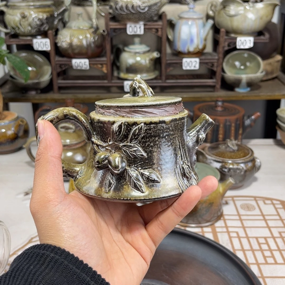 180cc白泥柴烧树桩壶，老匠人制作仿生系列柴烧