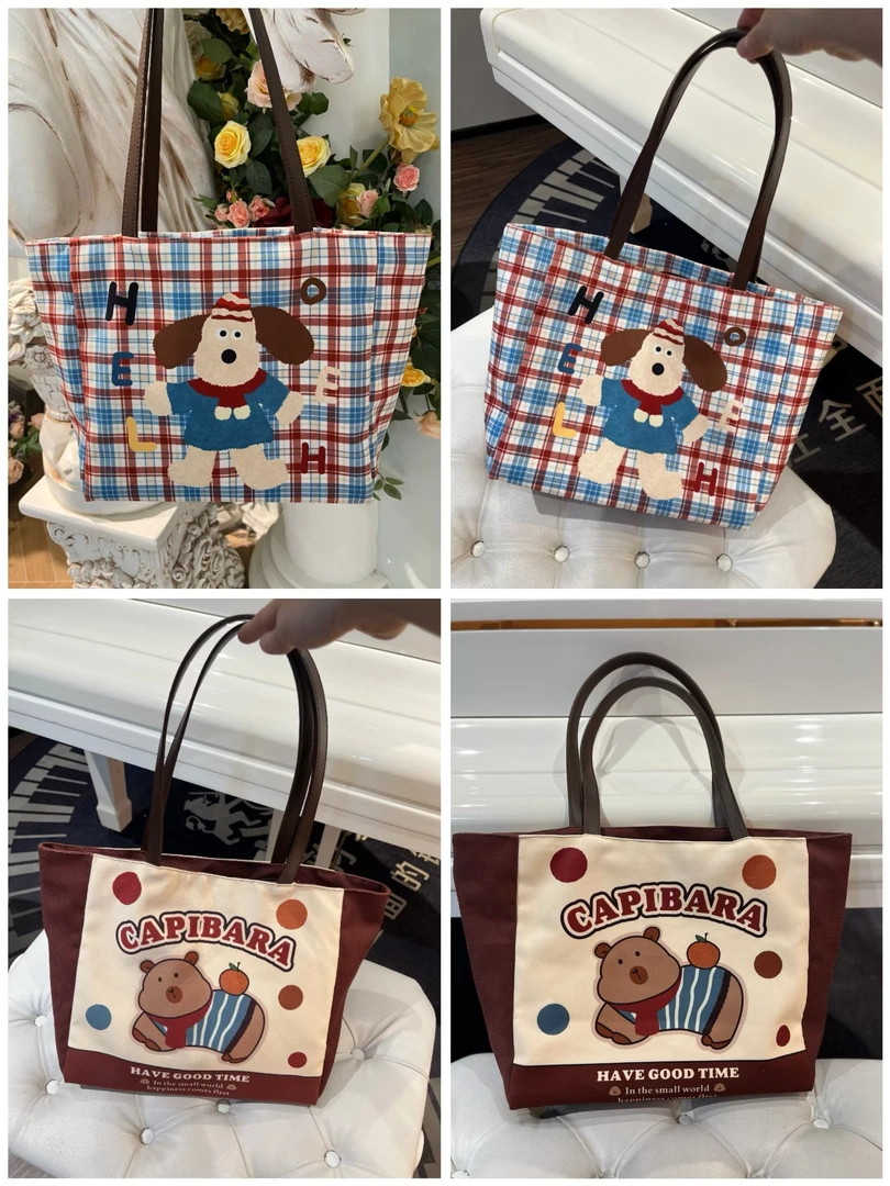 可爱小狗托特包休闲时尚大容量通勤包学生上课包！可放书本电脑