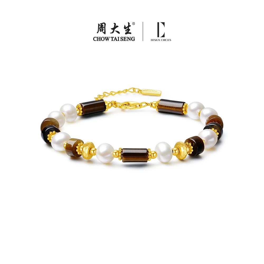 周大生流心黑巧珍珠手链复古镶嵌手工珠串S925银珍珠手串
