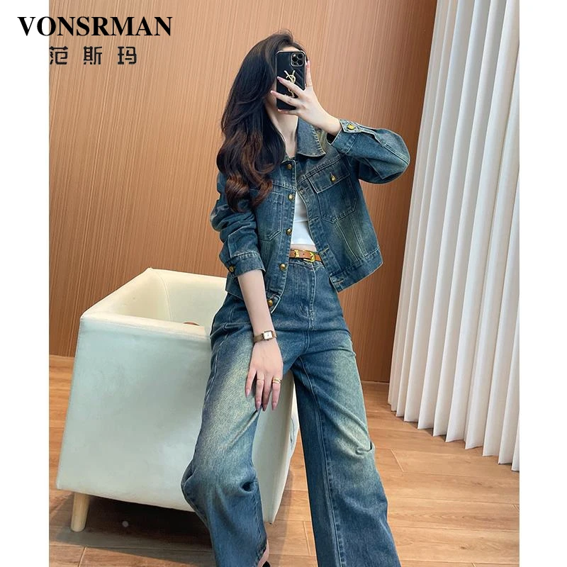 牛仔套装女装2025新款春秋时尚休闲百搭欧货初秋穿搭两件套上衣