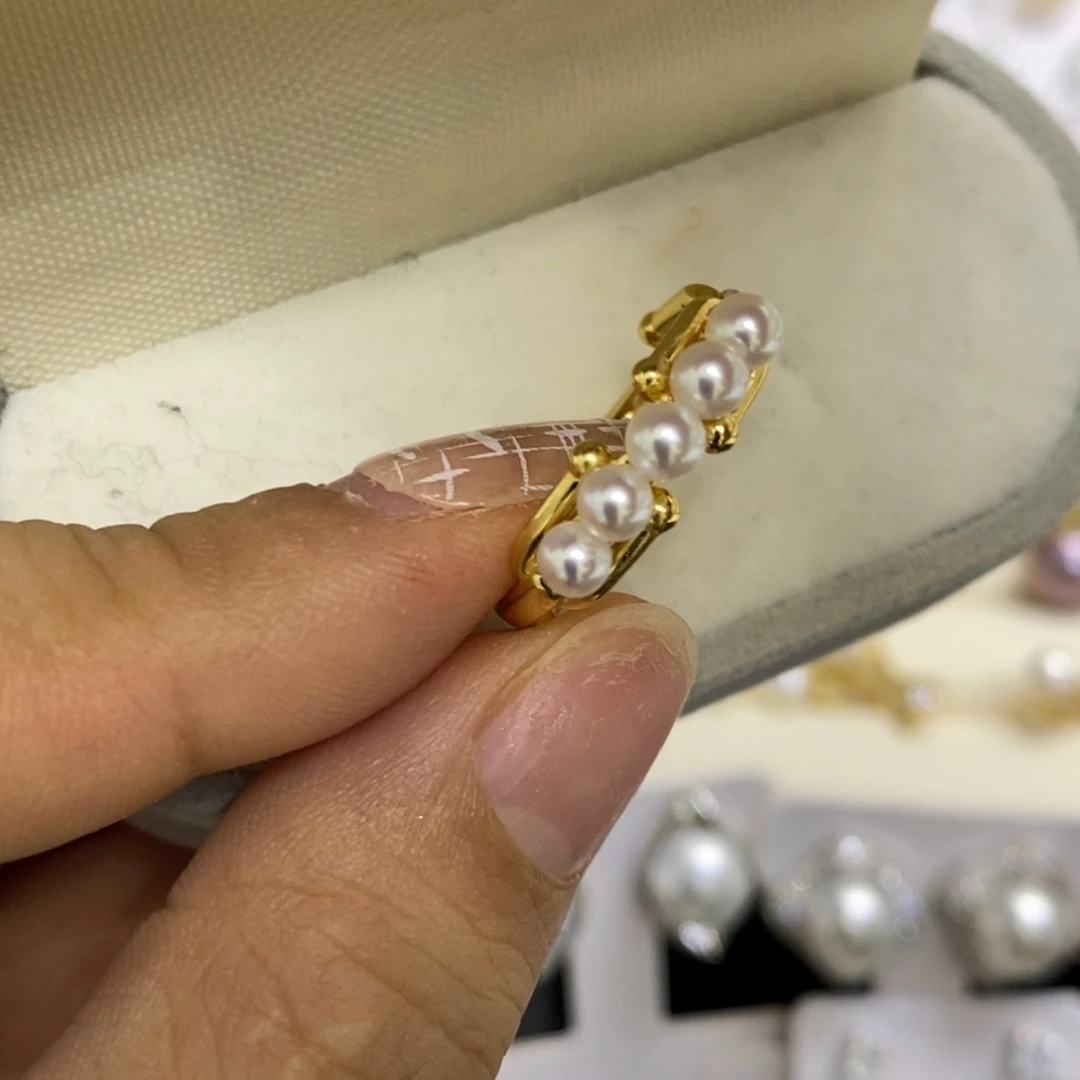 戒指淡水珍珠银S925镀金镶嵌
