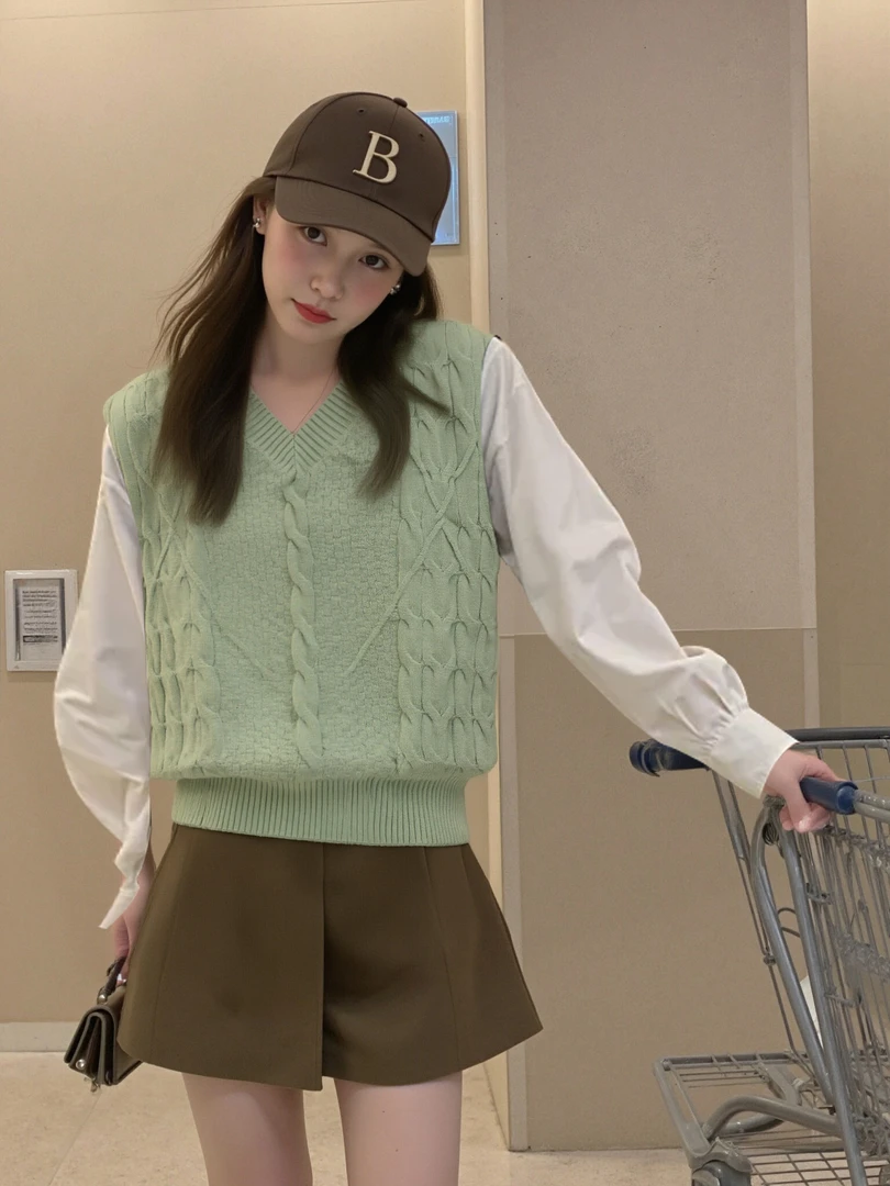 女士复古港风百搭保暖叠穿针织百搭休闲搭配无袖马甲H945