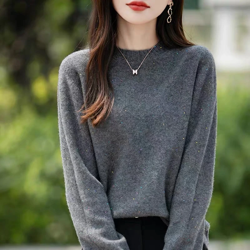 秋冬新款时尚百搭高级感羊毛衫宽松亮片休闲女装毛衫