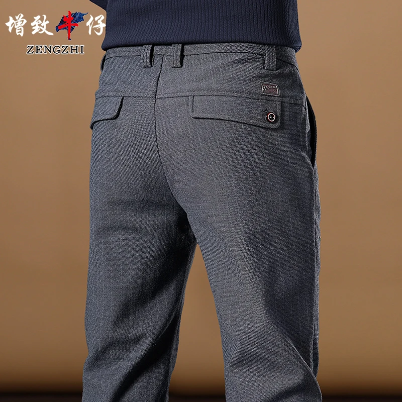 【银丝提花】秋冬新款竖纹提花翻袋时尚休闲男士修身直筒休闲裤Z340