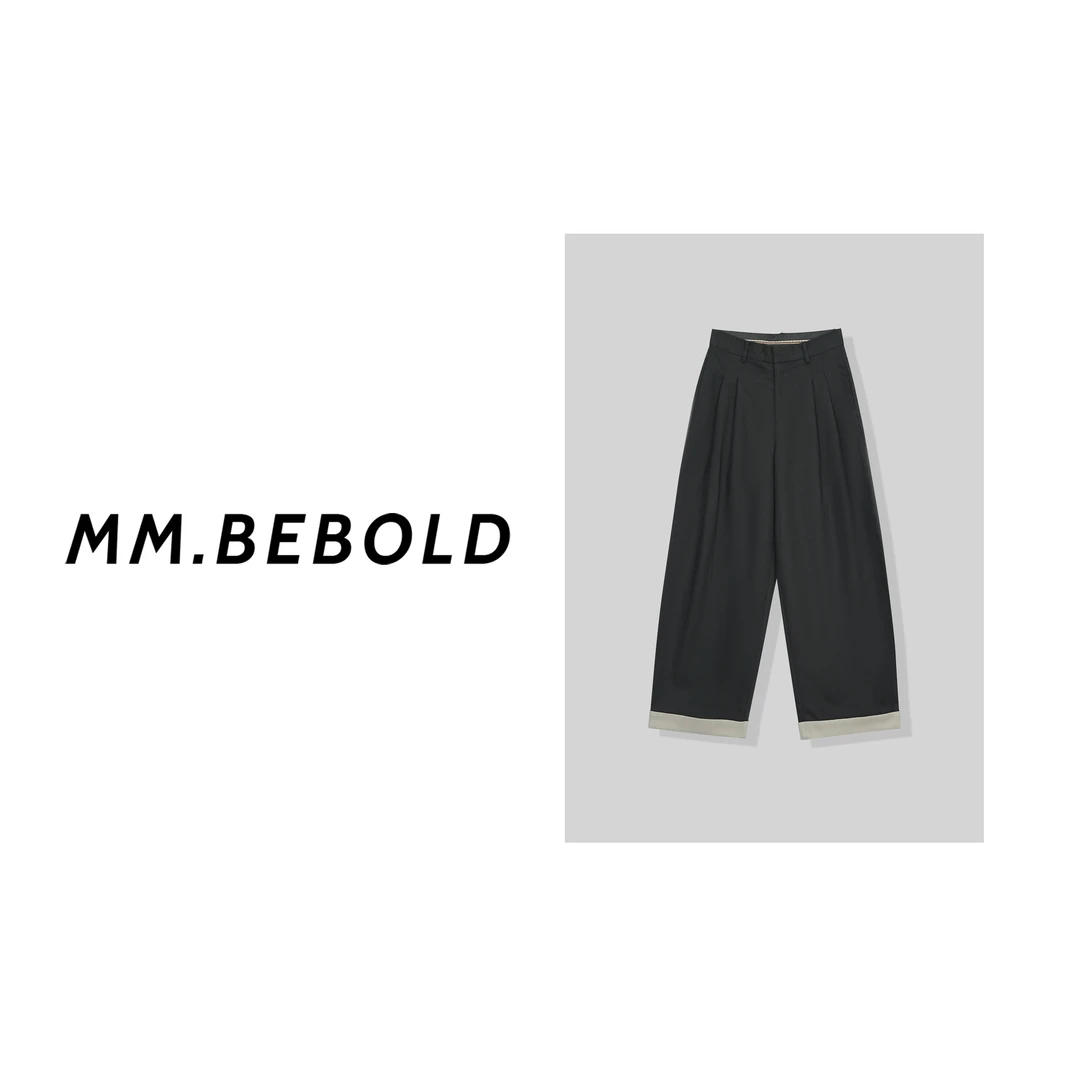 【妙姐精选】浅行 棉 100 卷边撞色亲肤纯棉直筒休闲裤XS8178