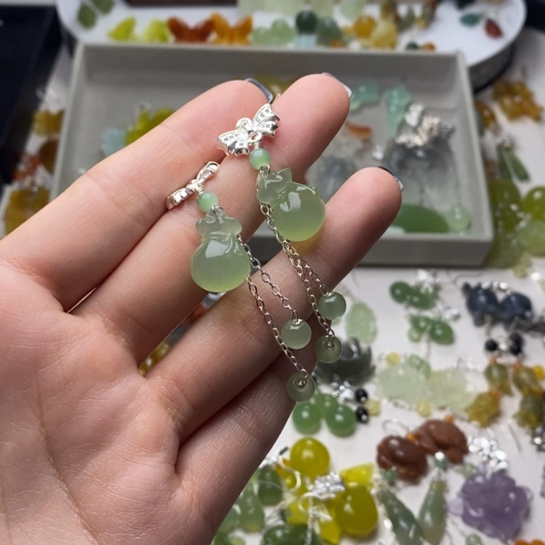 美****蛇纹石玉合金耳饰/颈饰