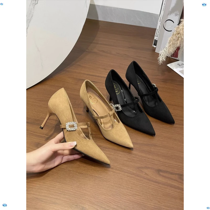 香港尖头细跟高跟鞋女2025春秋新款韩版百秋冬女式复古内增高勃肯