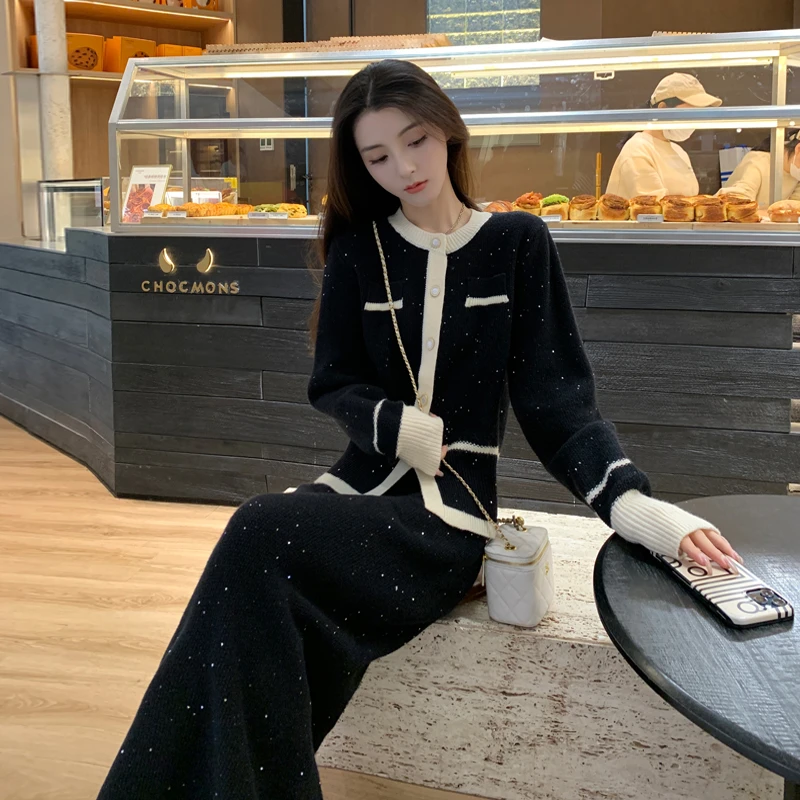 小香风针织毛衣半身裙子套装女秋冬显瘦减龄气质高级感时尚两件套