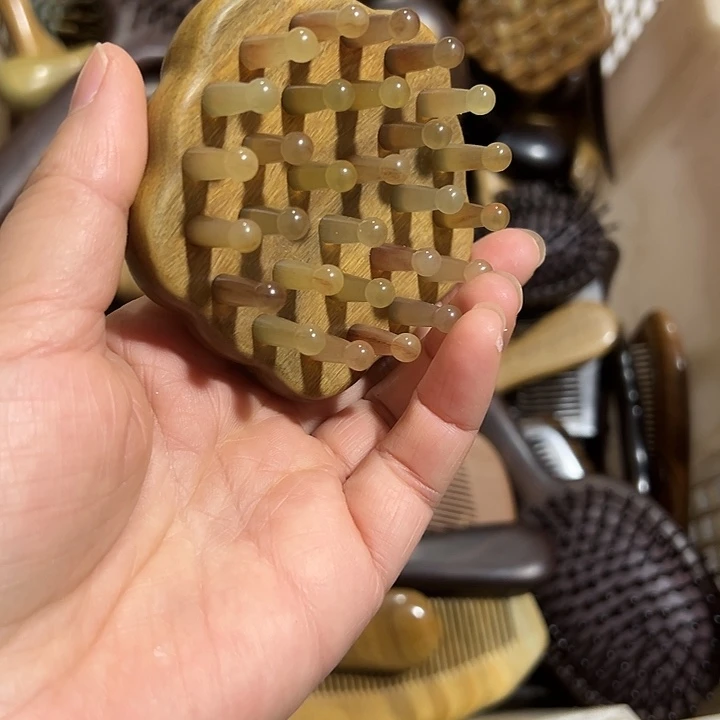绿檀按摩梳羊角梳头梳子