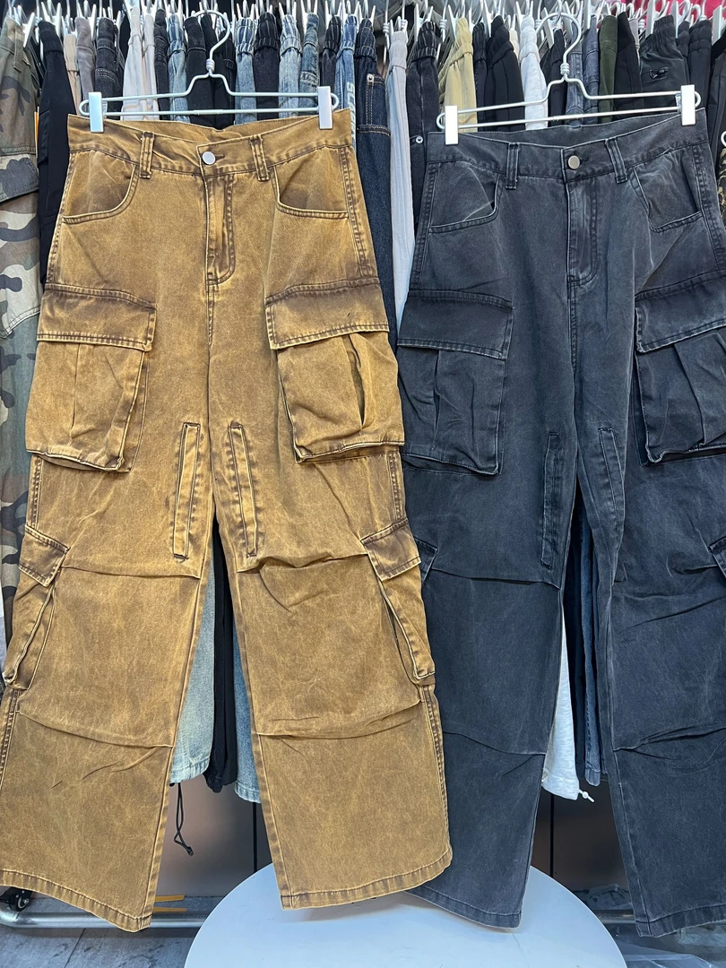 小郑潮品    外网品牌  重工石墨宵洗工艺工装裤  8873