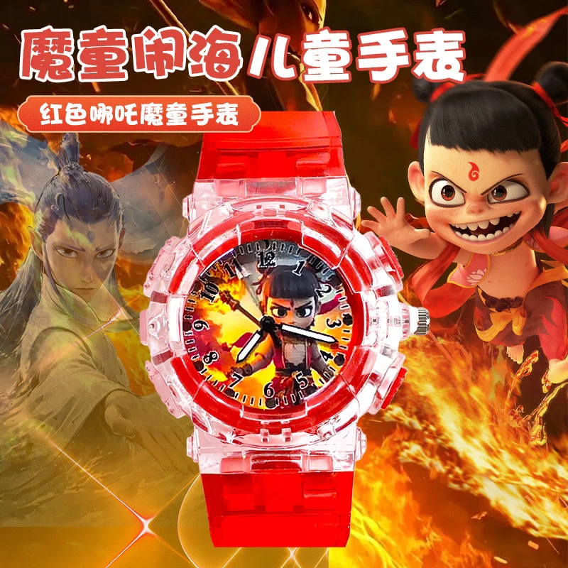 新款升级哪吒敖丙奥特曼迪迦赛罗动画卡通发光手表男孩女孩礼物