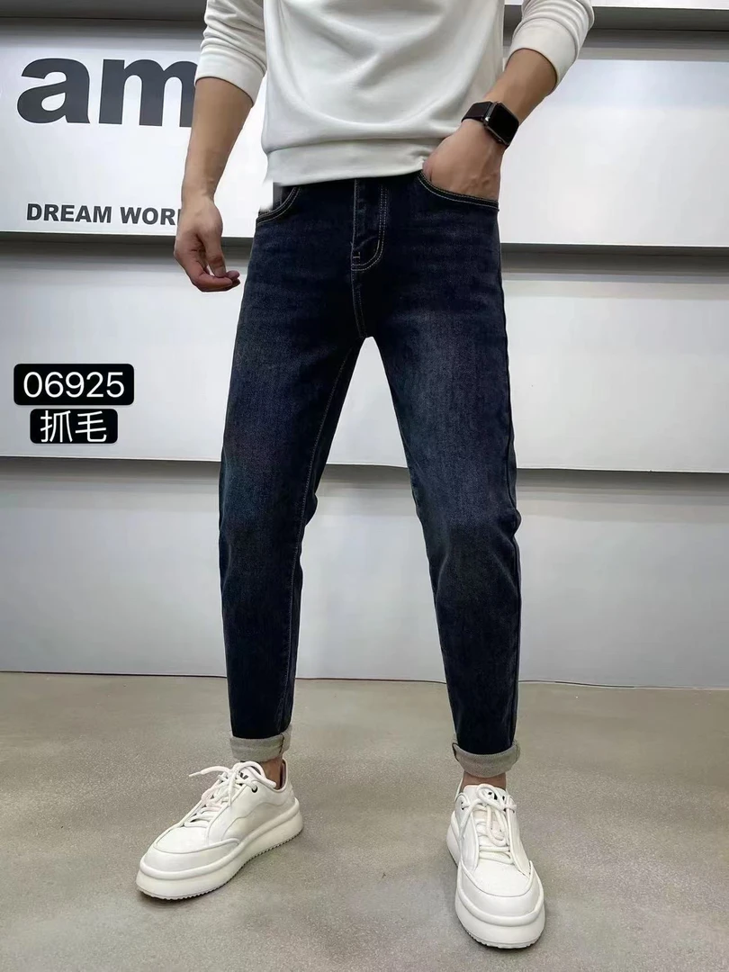 冬季一体抓绒男士水洗牛仔裤修身小脚弹力时尚百搭简约牛仔裤6925