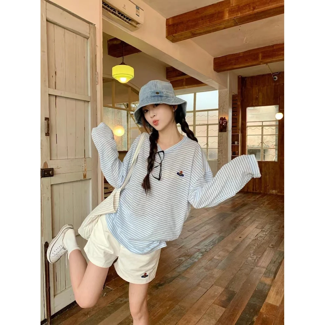 【李不了】高品质-8020条纹防晒长袖薄款上衣短裤套装3