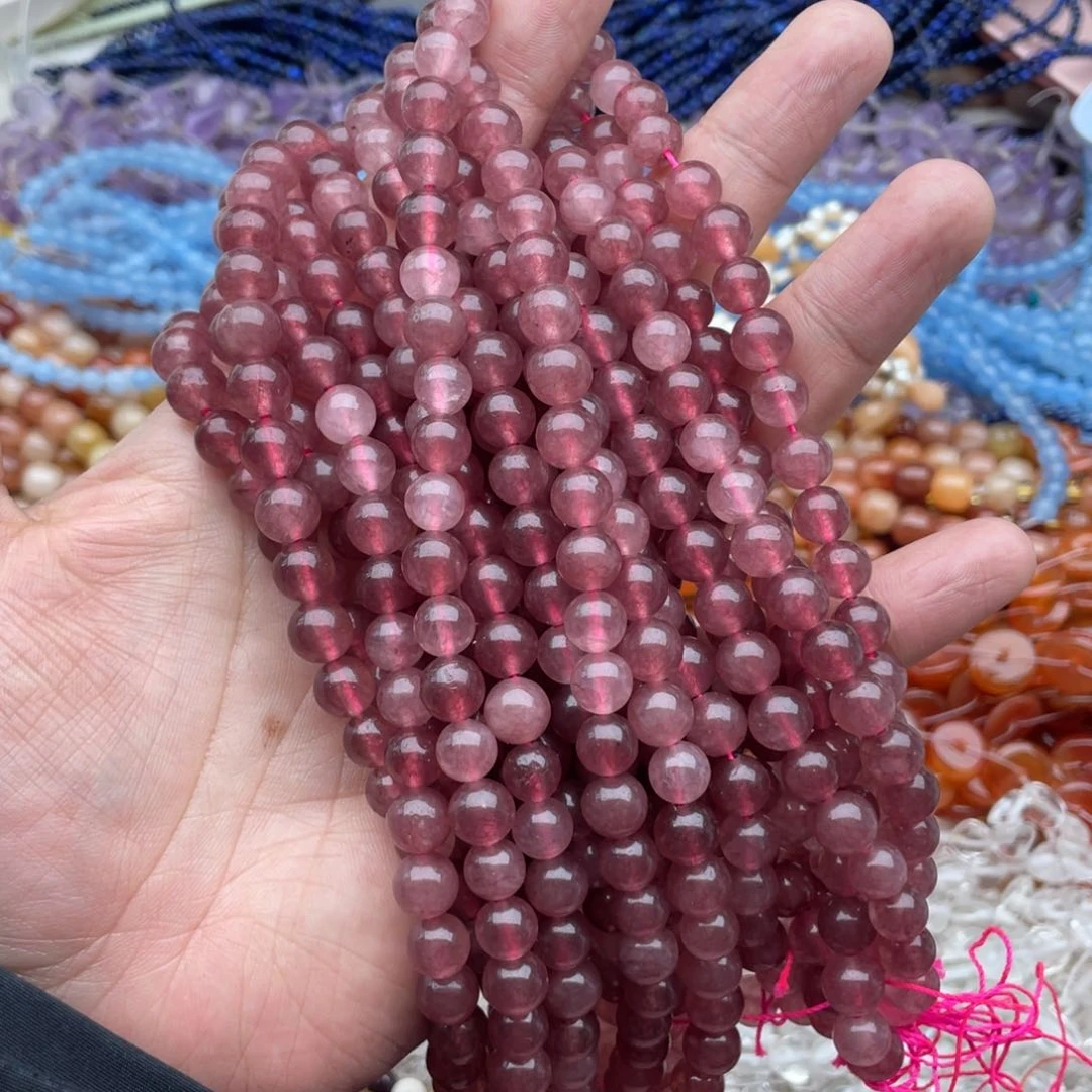 玛瑙/玉髓珠宝半成品未镶嵌一条装8mm藕粉玉髓圆珠