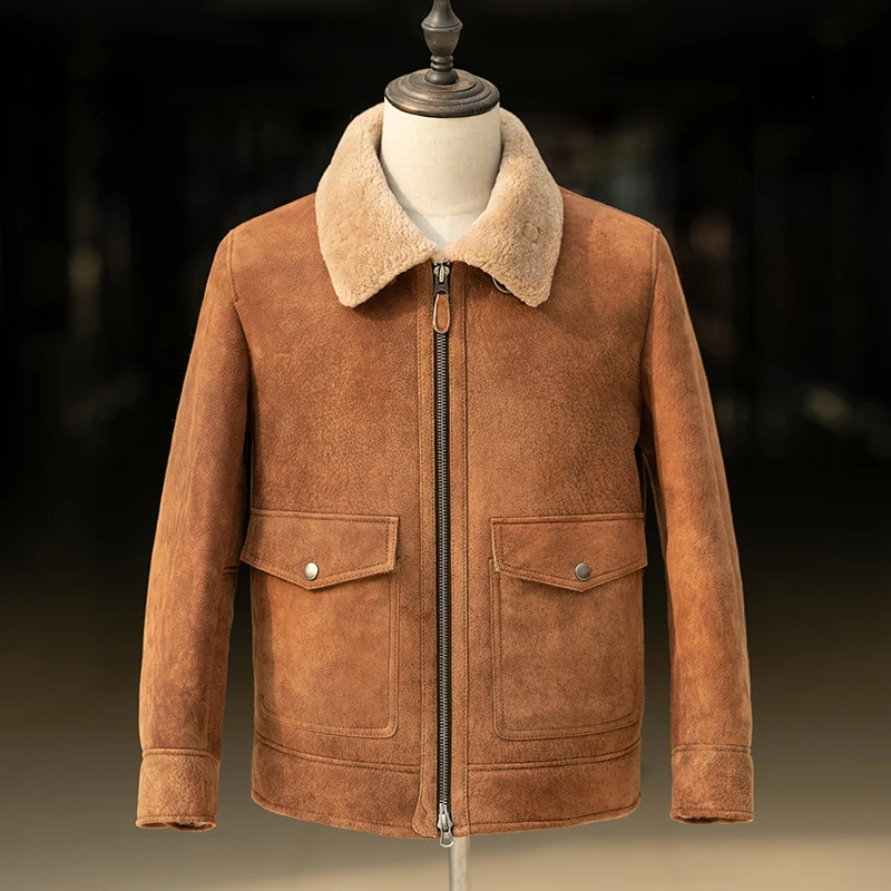 原生态羊皮毛一体男时尚轻便保暖真皮毛外套简约夹克时尚羔羊毛