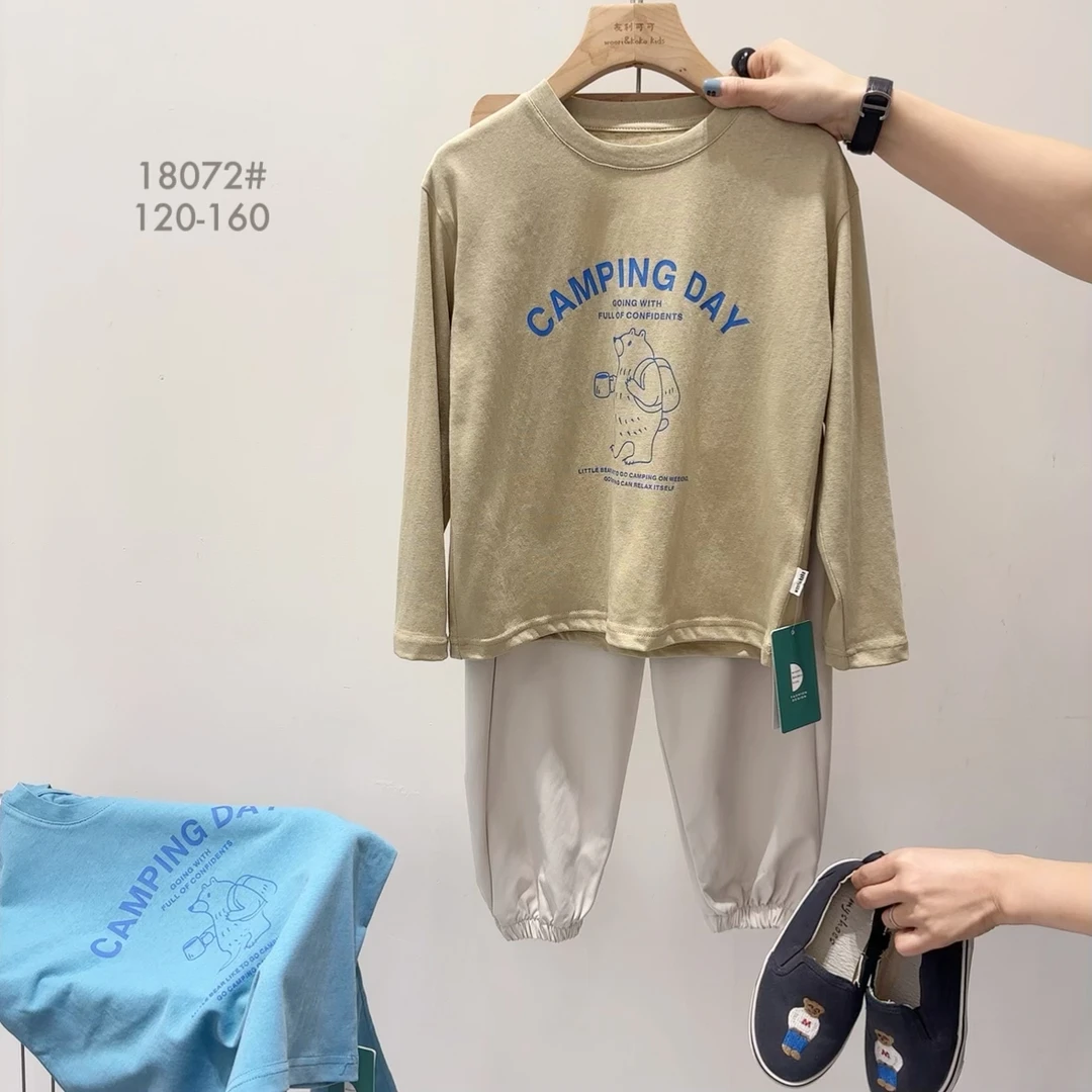 春秋季儿童印花小熊字母中大童长袖打底T恤 18072