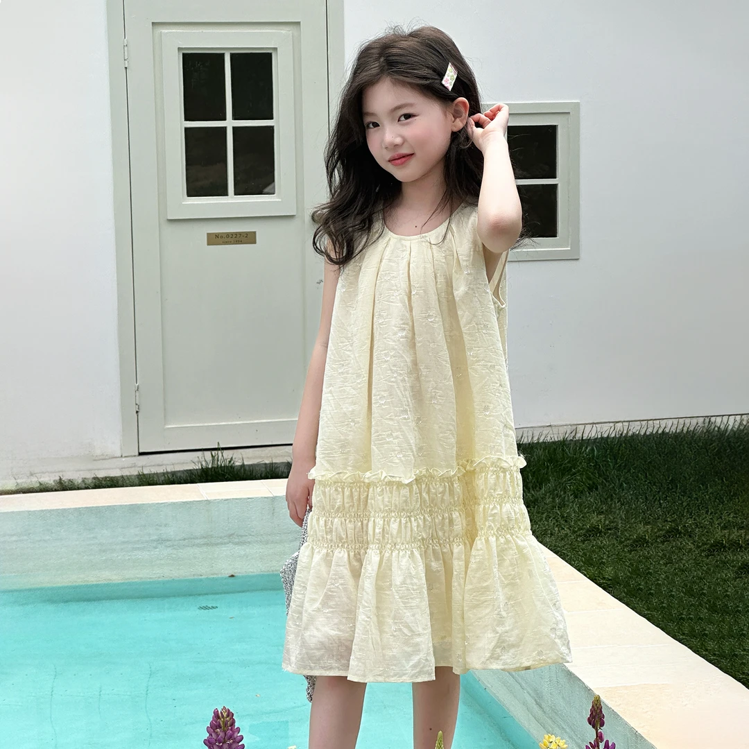 女童夏季连衣裙2025夏季新款女孩时尚无袖纯色风夏装连衣裙Q13296