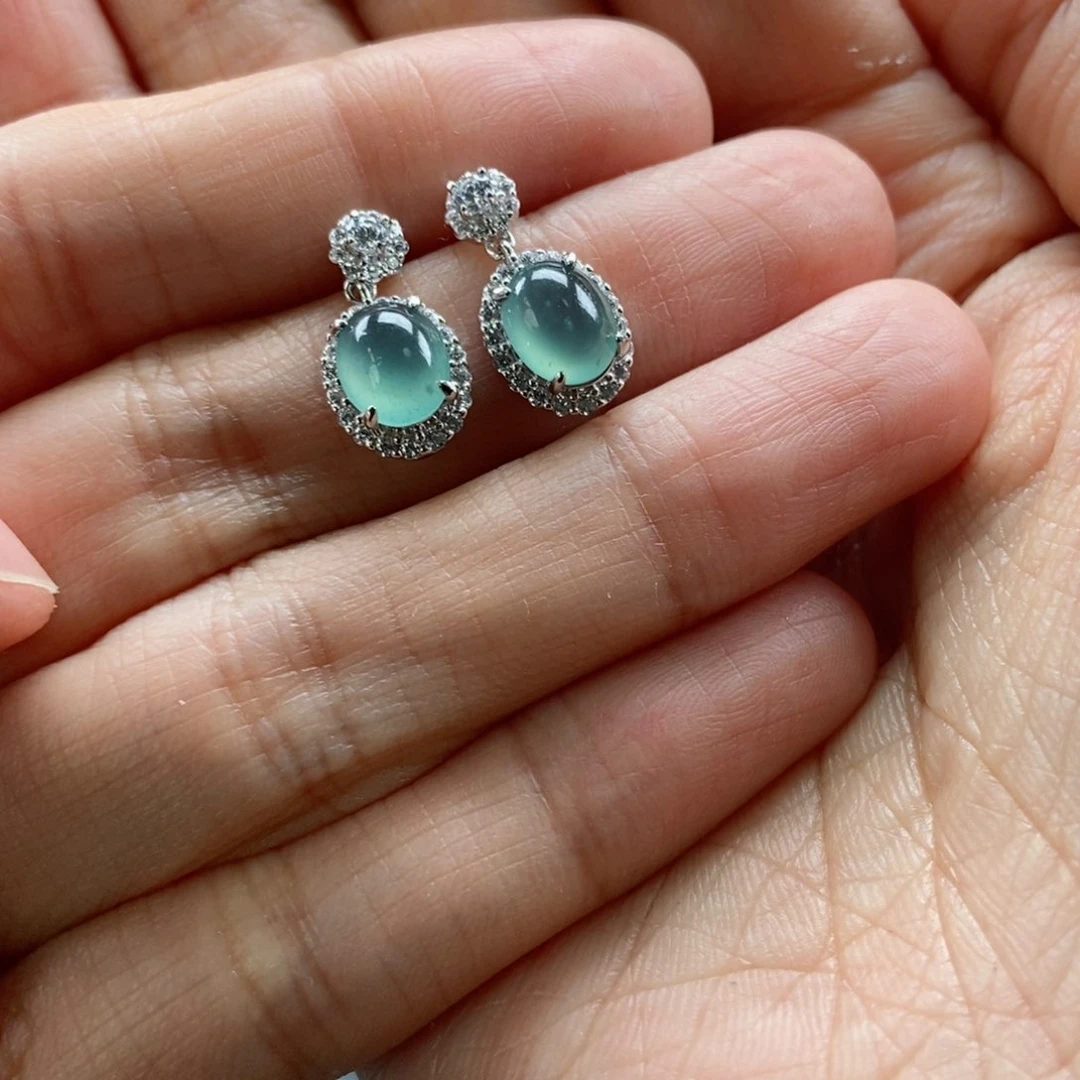 翡翠耳饰银S925镶嵌肥****.翡翠首饰