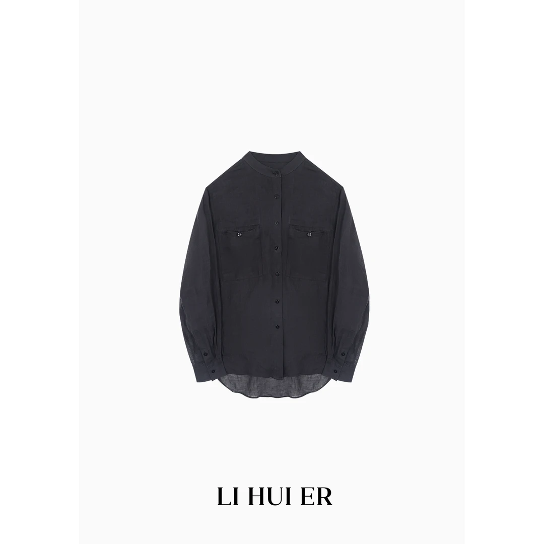 LiHuiEr李慧儿【尤加利瀑布】2025显瘦高级气质小众复古黑衬衫V2021