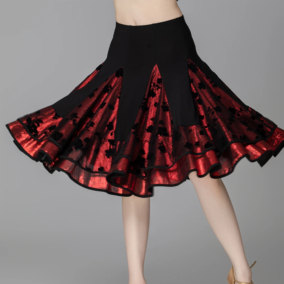 春夏新款拉丁舞大摆裙国标舞半身裙交谊舞中长裙子跳舞裙广场舞裙