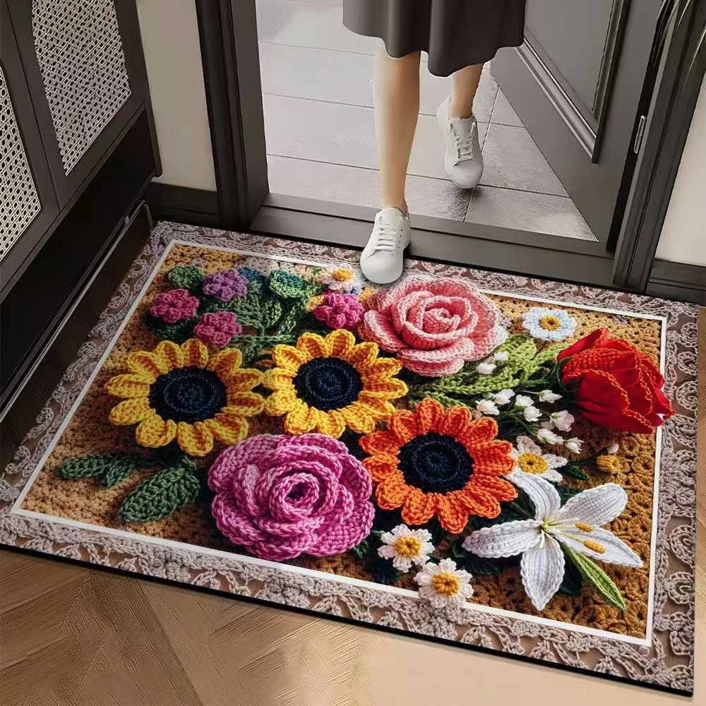 【50*80cm】毛线向日葵硅藻泥地垫入户门垫吸水速干卫生间脚垫浴室