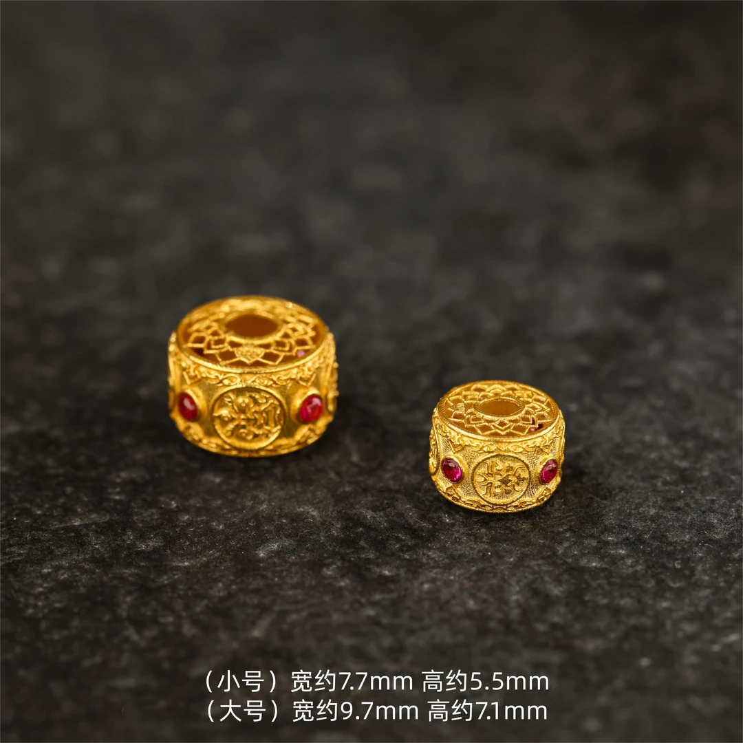 【金豆】18k金面面俱到桶珠扎基+黄财神+大黑+大鹏隔珠DIY手串项