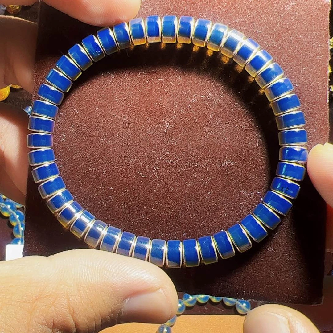 蓝珀珠宝奇石银S925镶嵌墨西哥蓝珀药品7mm异色珀