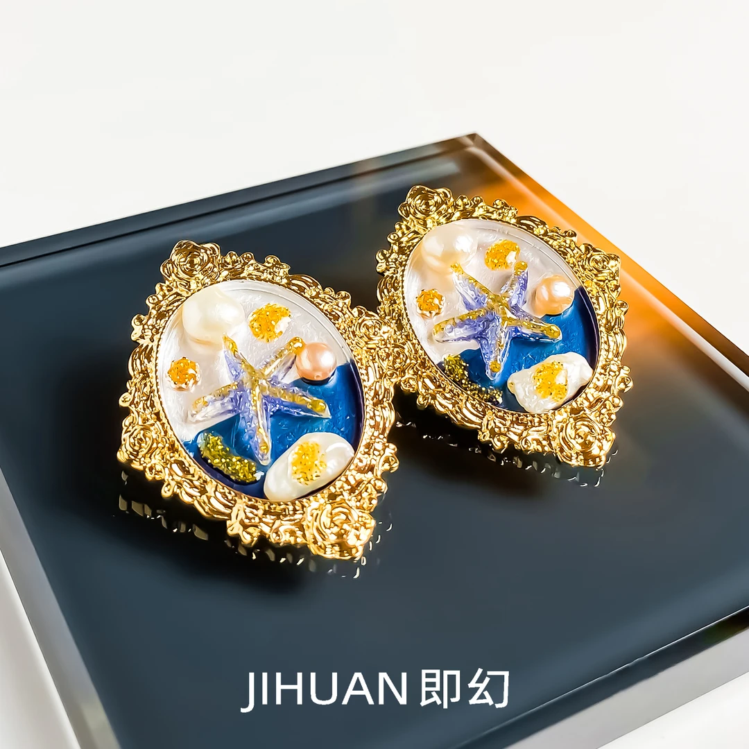 铜合金耳饰 欧美复古轻奢优雅宫廷风海底元素耳钉 102-9735