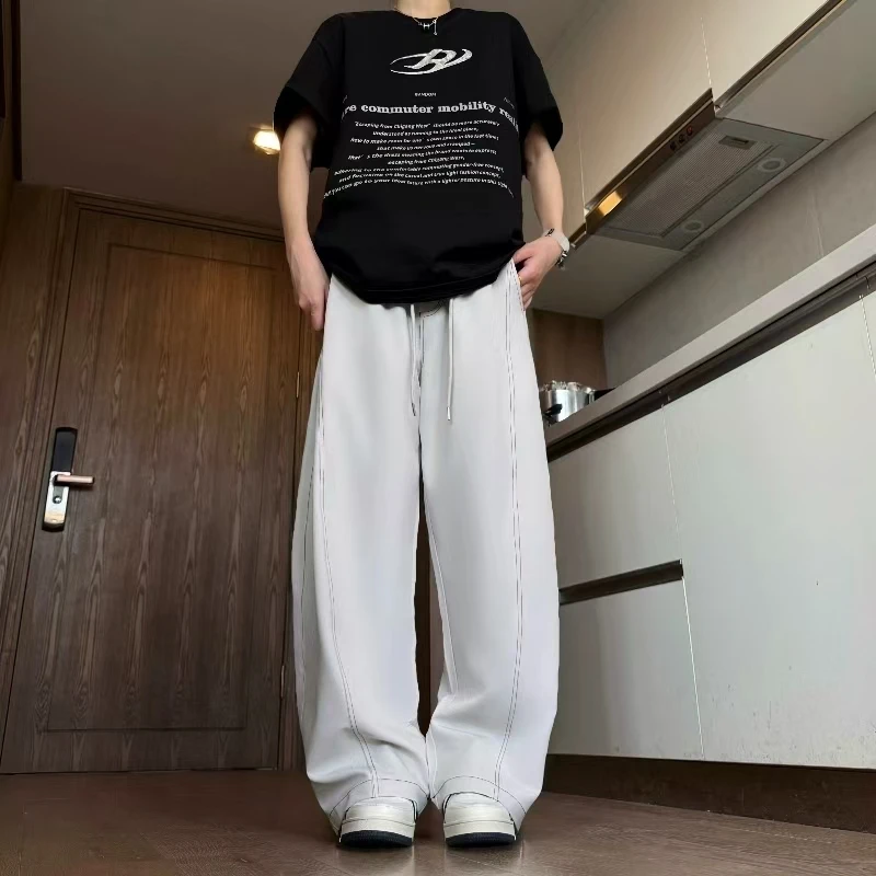 阿叔夏季冰丝透气凉感休闲裤百搭线条拼接冰感弯刀裤西裤188-011