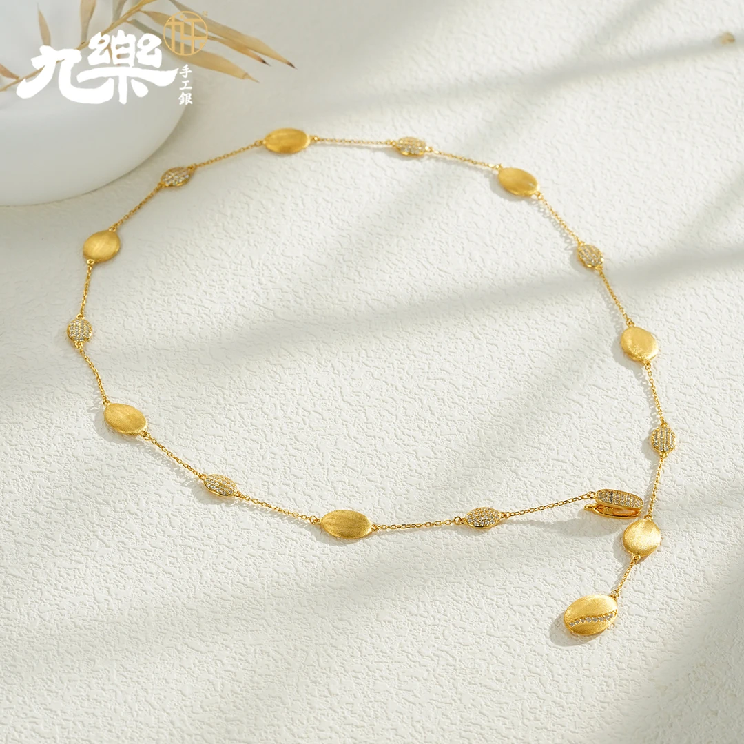 九乐 链子925银合成锆石 金色拉丝锆石项链高级感轻奢小众饰品女