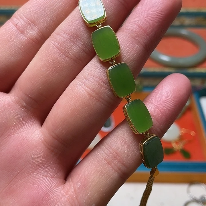 和田玉（碧玉）银S925镶嵌手链