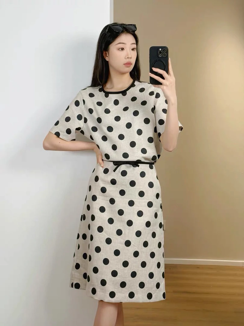 小禾～波点圆领短袖上衣半身裙