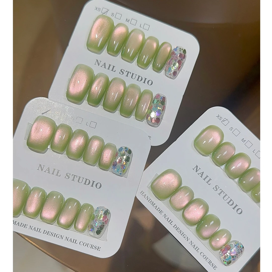 加贝Nail 「红心芭乐」春夏网红爆款玻璃珠猫眼可拆卸纯手工穿戴甲
