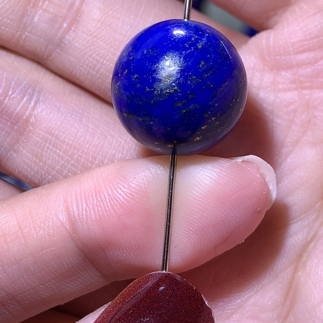 青金石未镶嵌天然原矿微白洒金单圆珠1 7m