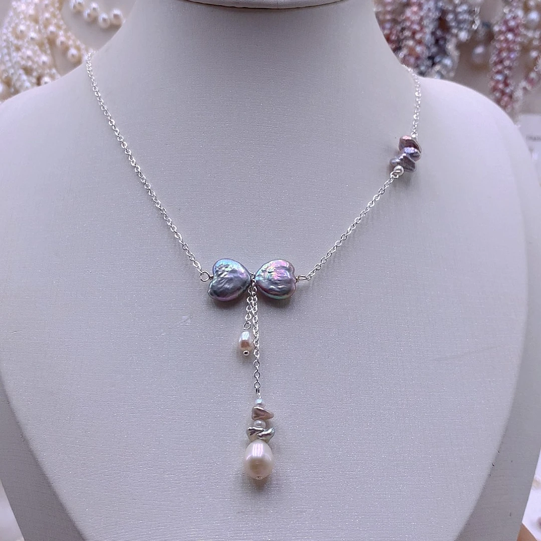 淡水珍珠银S925镶嵌颈饰项链