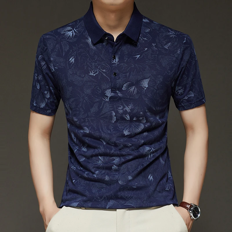 夏季男士Polo衫父亲节礼物商务休闲短袖翻领薄款高档印花t恤透气