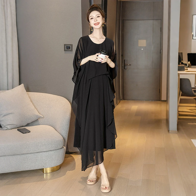 丝柏舍2025夏装新款女装时尚优雅纯色中长套头连衣裙S52R1619L