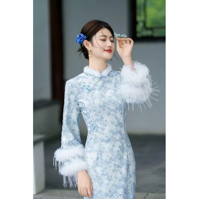 苏故里【瑶池】新款改良版修身加绒加厚旗袍气质女人味显瘦中长百搭