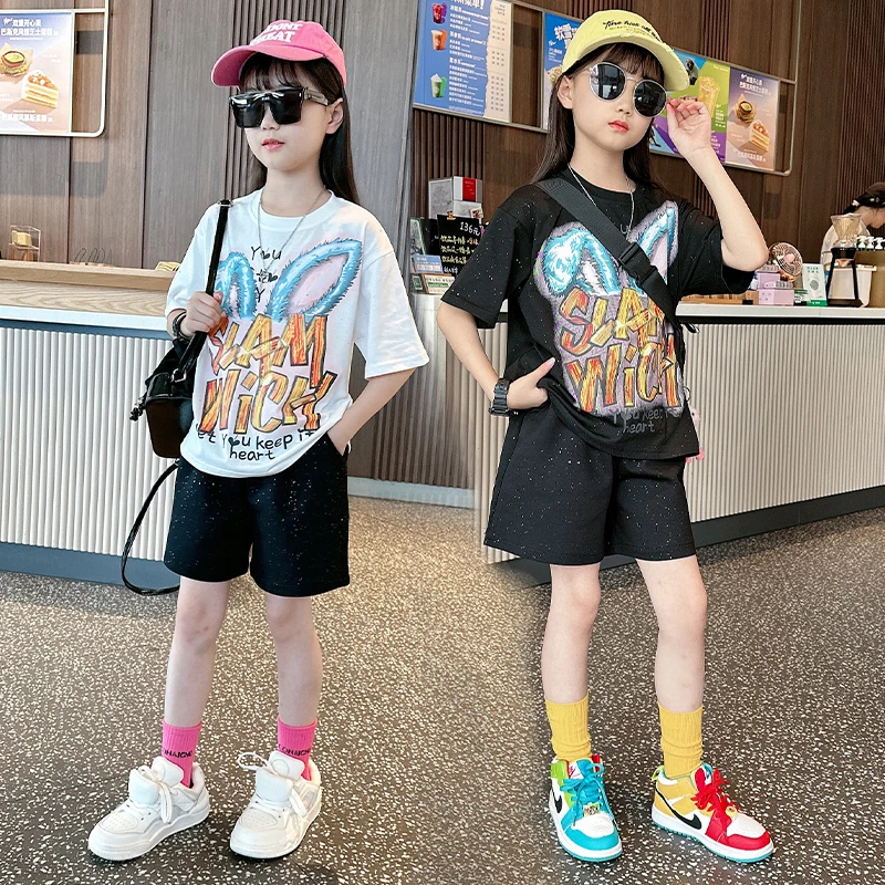 女童潮套装夏装2025新款洋气儿童装短袖短裤两件套夏季女孩街舞服