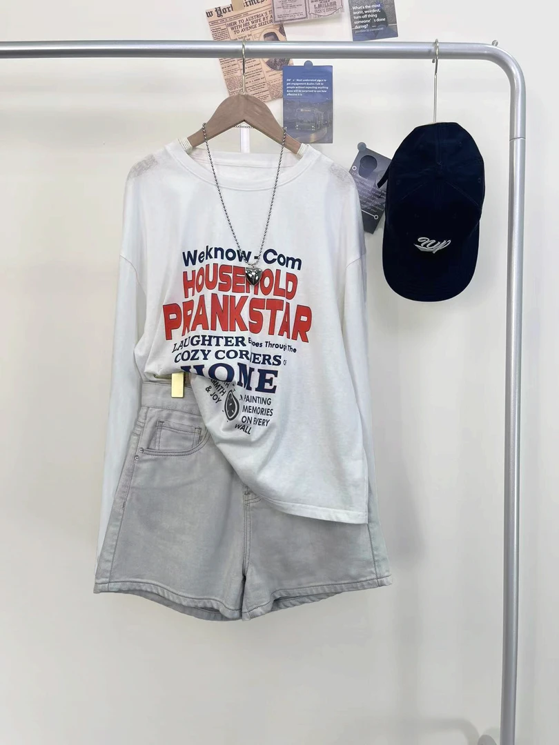 【程程韩代】长袖薄款防晒字母印花T恤2025款宽松百搭透气亲肤上衣