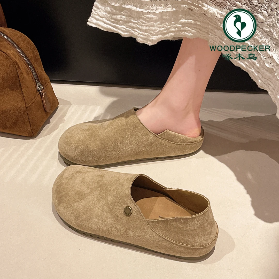 啄木鸟勃肯鞋女平底懒人鞋2025年春季新款复古两穿豆豆鞋软底单鞋