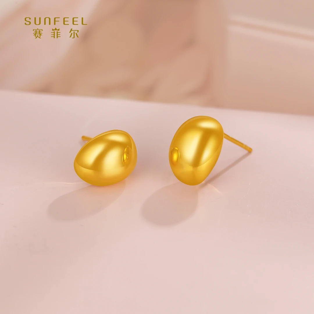 SUNFEEL/赛菲尔【三店】 足金5D金光面豌豆耳钉5DE00412