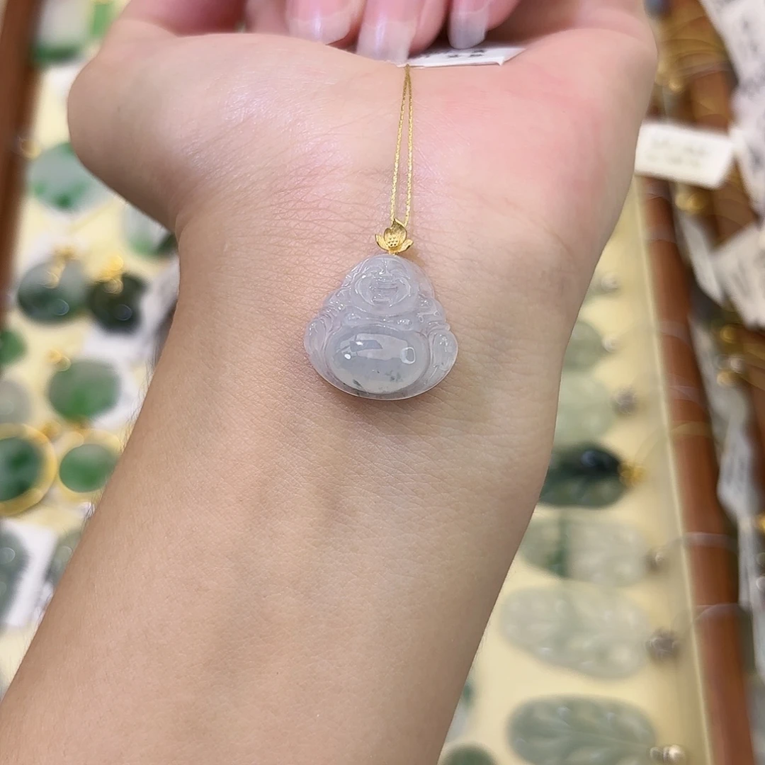 明***艺颈饰18K金镶嵌翡翠佛公