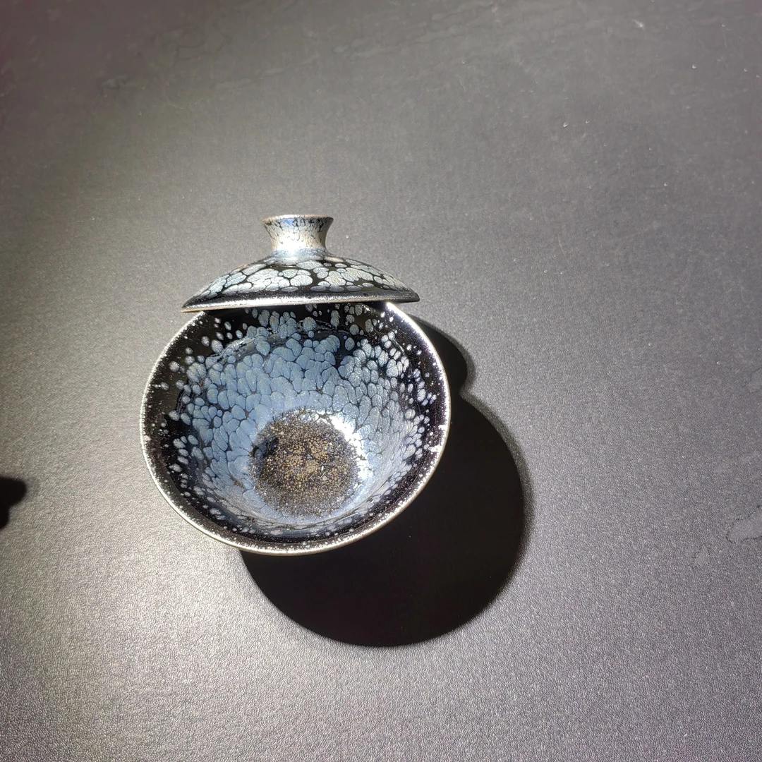 建盏薄胎牡丹盖碗送礼自用