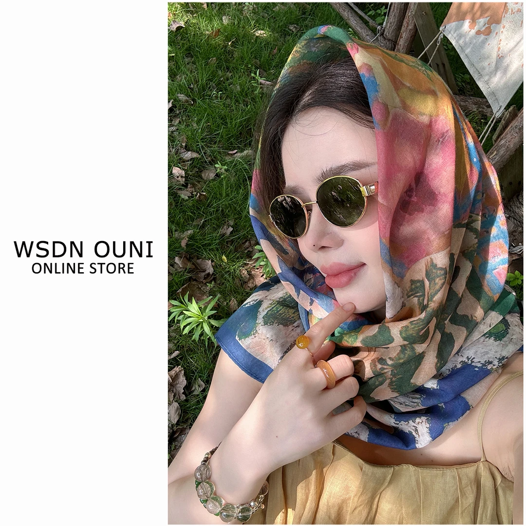 【正确版本】海边旅游草原拍照方巾空调披肩女丝巾夏季薄款防晒披肩